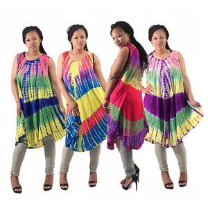 Set of 4 Tie Dye Umbrella Dresses - ASSORTED Colors Wholesale One Size Fit All
